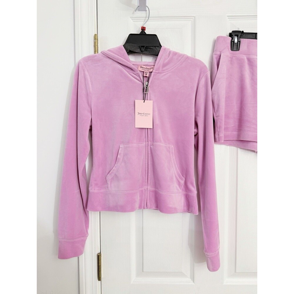 Juicy Couture Dewberry Velour Bling tracksuit Hoodie and Shorts Set Size M NWT - Picture 6 of 10